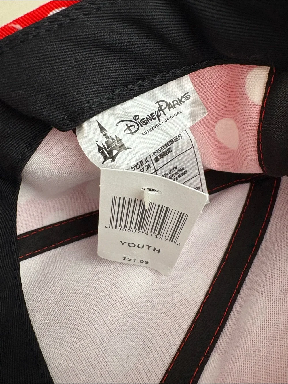 Disney Parks Youth Red & Black Minnie Mouse Polka Dot Hat, Bow Ears, COTTON, NWT